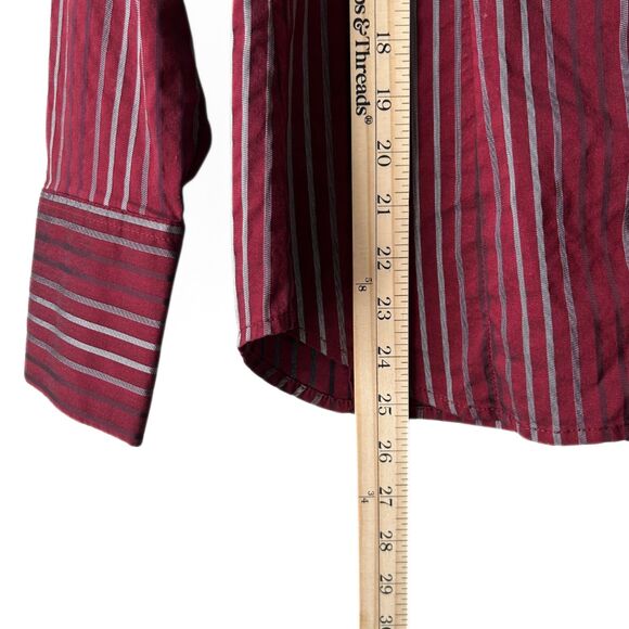 Express Design Studio Button Down Red Striped Cotton Blend V-Neck Shirt Sz M - Picture 7 of 8